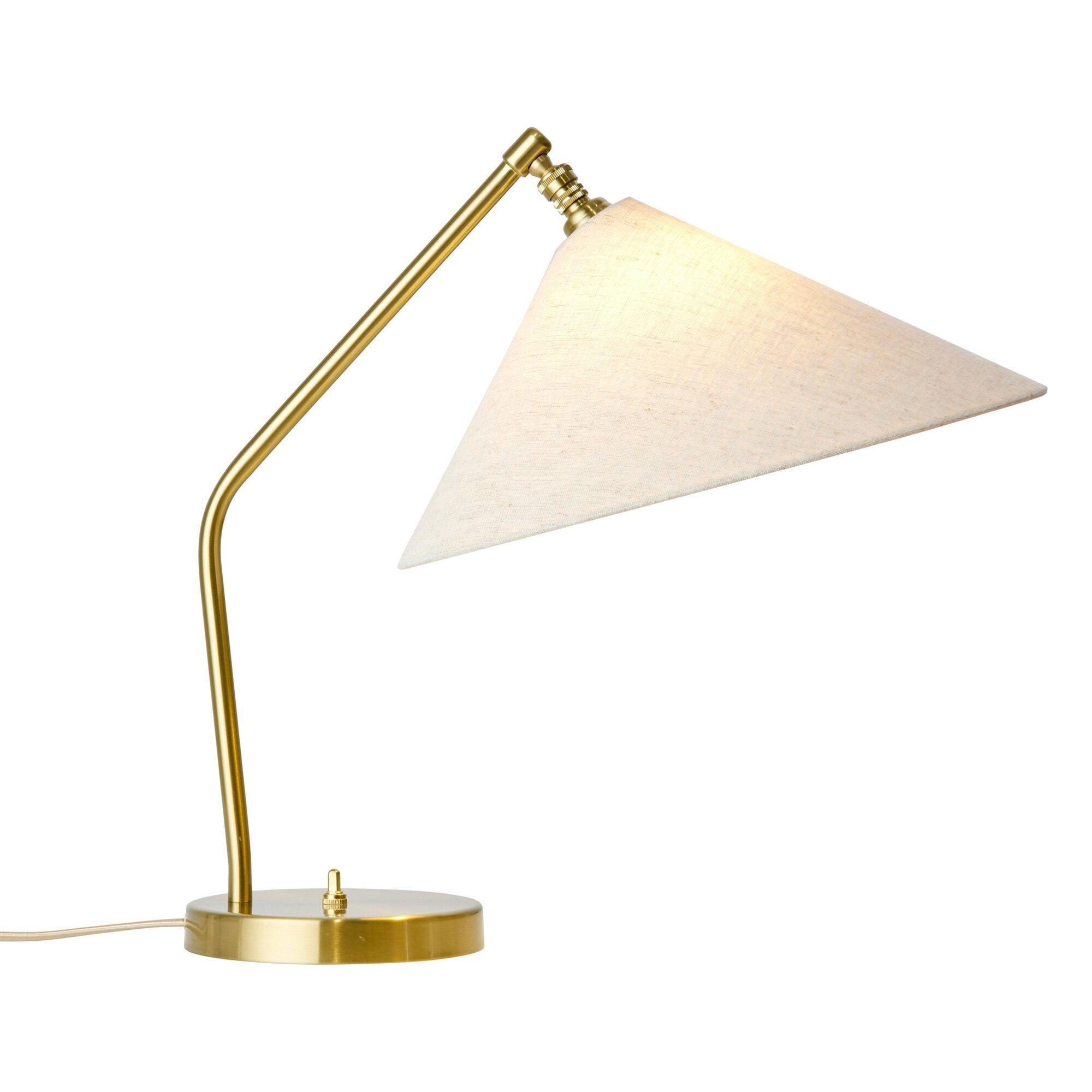 bordlampe med lampeskjerm i lin og messing