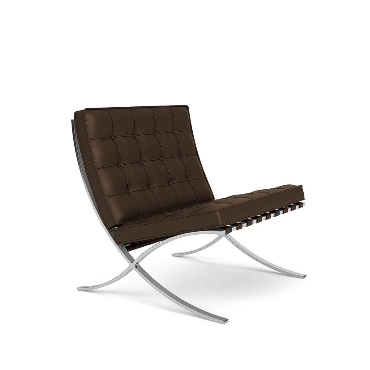 Barcelona Relax loungestol fra Knoll i brunt lær med polert stålbase. - Expo Nova