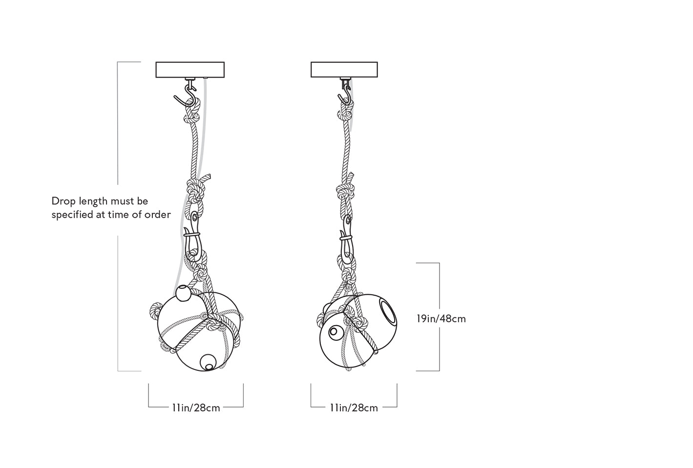 Mål i centimenter på Knotty Bubbles Small Pendel fra Roll & Hill