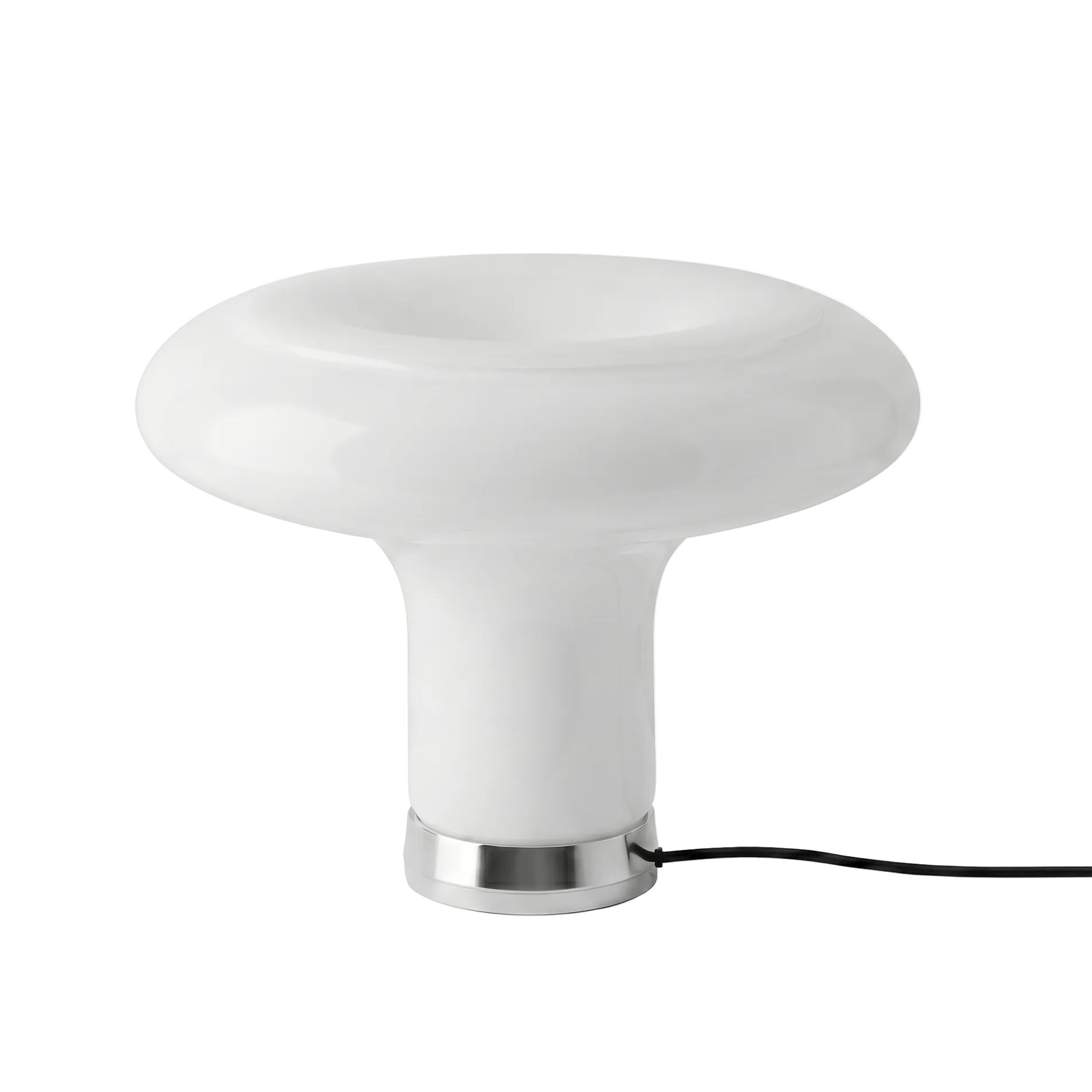 Lesbo Bordlampe i hvitt glass fra Artemide, soppformet lampe med varmt lys. 