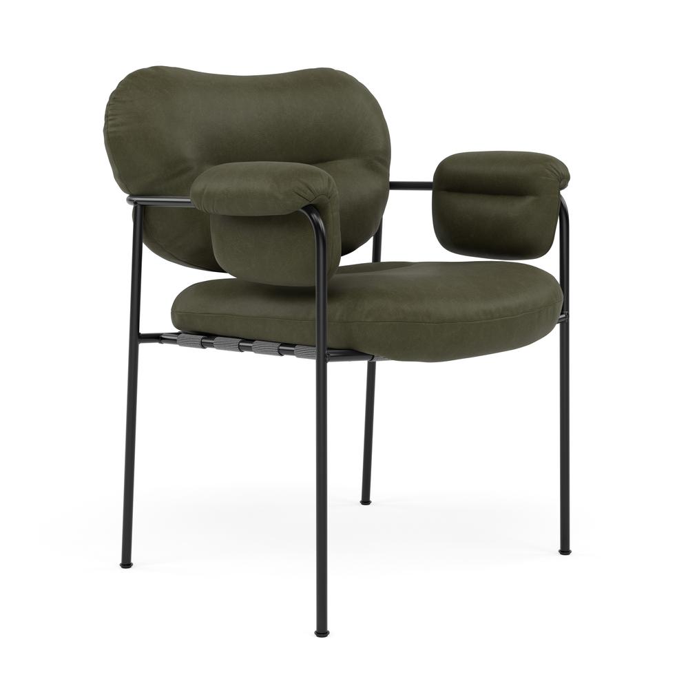 Bollo dining spisestol i grønt Olive skinn og sort base