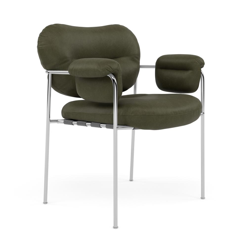 Fogia Bollo Dining Spisestol i vintage olive skinn og metallbase