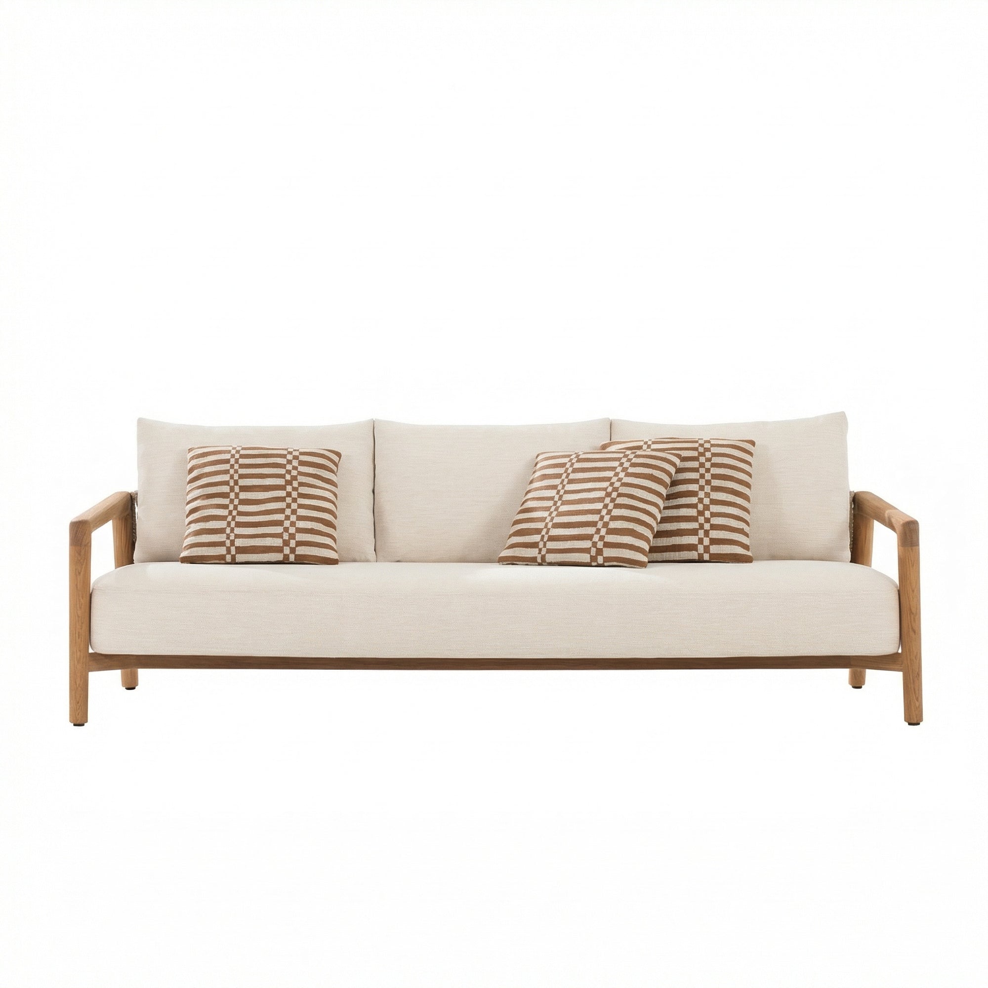 Utendørs 3-seters sofa fra Poliform, Ponte Outdoor Sofa av Emmanuel Gallina i Teak og lyst tekstil. 