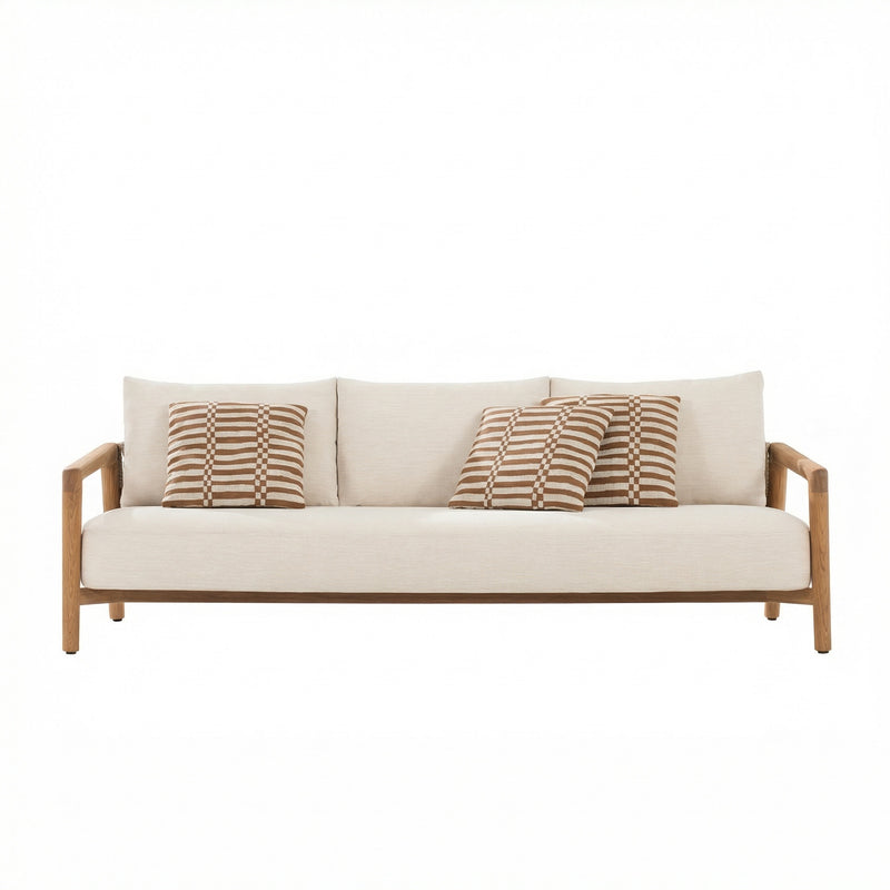 Utendørs 3-seters sofa fra Poliform, Ponte Outdoor Sofa av Emmanuel Gallina i Teak og lyst tekstil. 