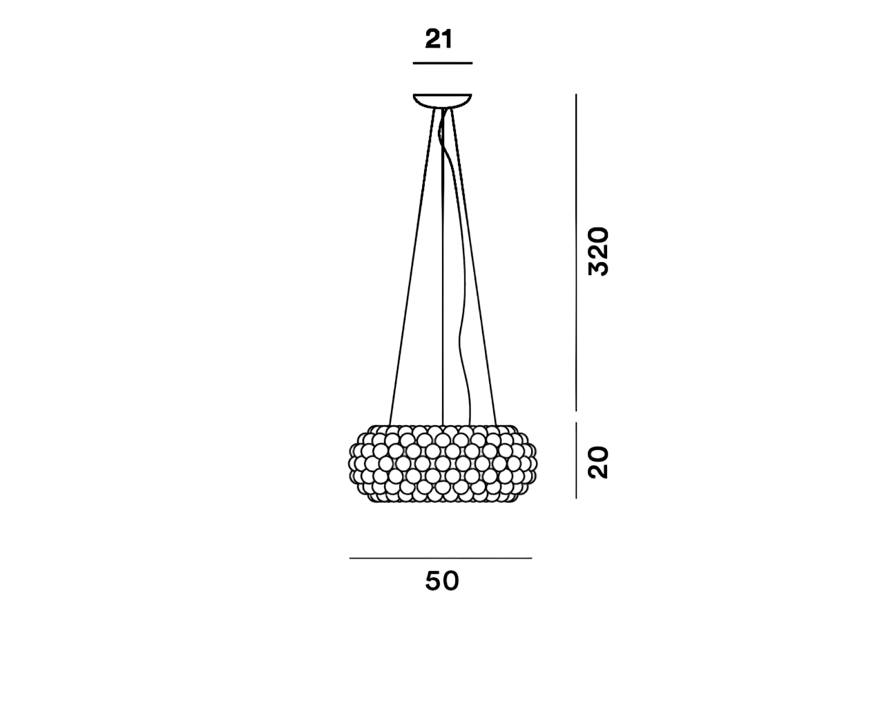 Caboche Plus Media LED pendel mål størrelse