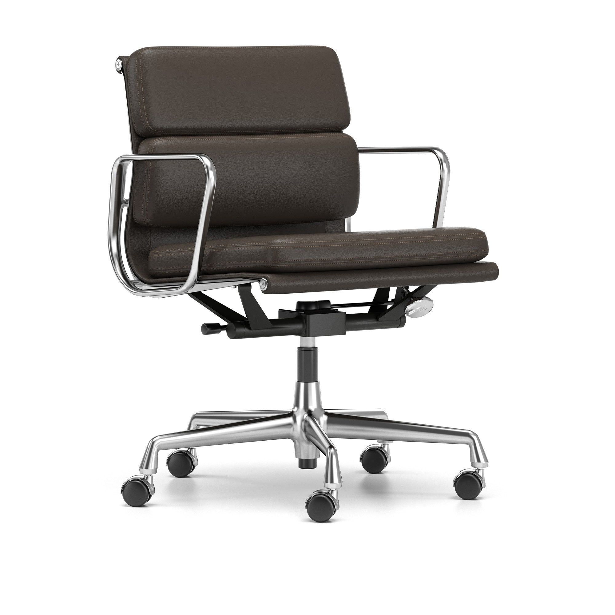 EA217 Kontorstol fra Vitra i leather premium Chocolate 68 skinn og krom base 