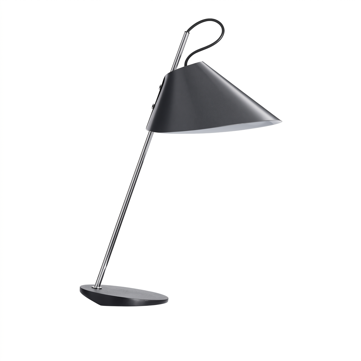 Base Ghisa bordlampe med forkrommet stamme og metallgrå skjerm fra Azucena
