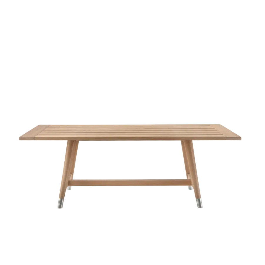 Flexform Desco Outdoor spisebord, sett fra siden med iroko-topp
