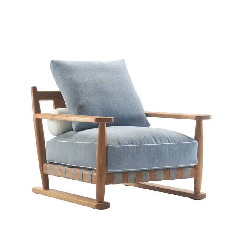 Flexform Meriggio Outdoor loungestol, med iroko-ramme og blå puter
