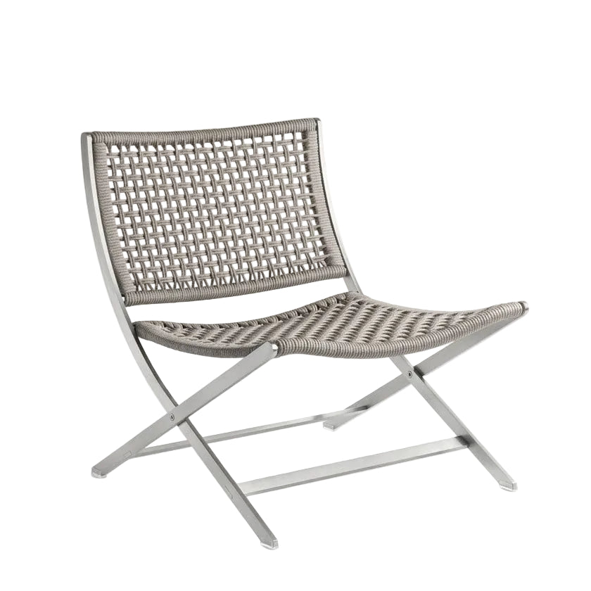 Flexform Peter Outdoor loungestol, med krysset stålramme og flettet sete