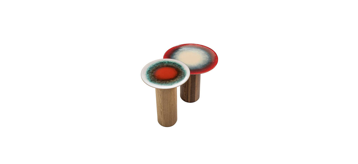 Moroso Mangiafuoco Sidebord: to sidebord med grønne og røde bordplater
