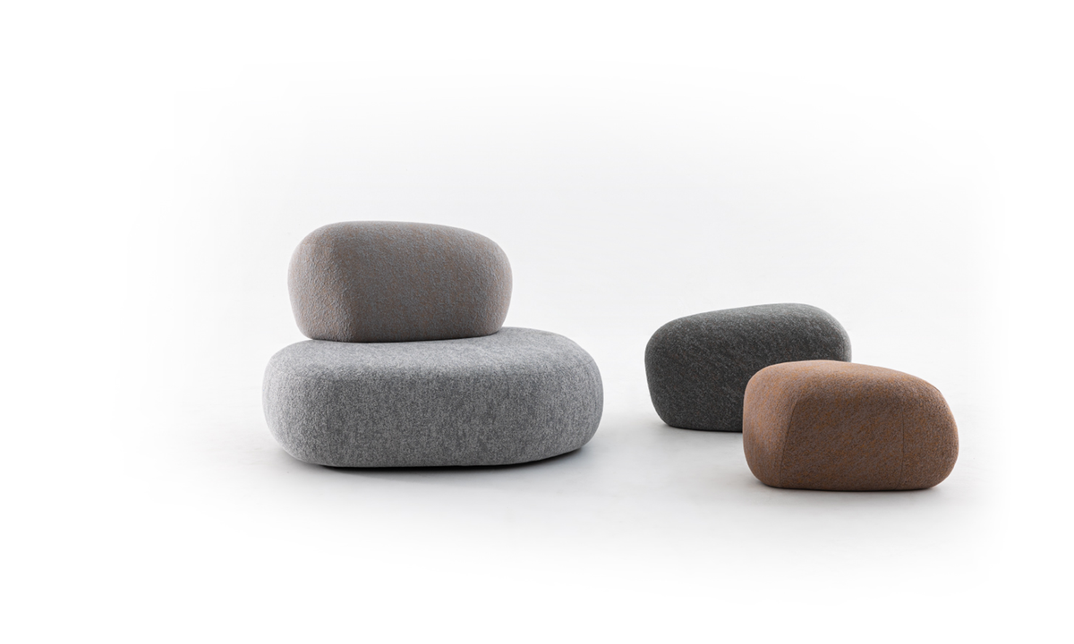 Moroso Pebble Rubble Modulsofa: enkelt sitteelement med puff