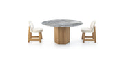 Moroso Rows Spisebord: rundt bord med stoler sett fra siden