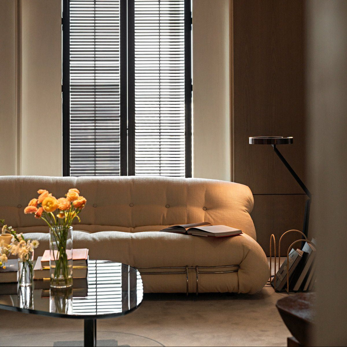 Cassina Soriana treseter sofa med krom ramme